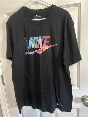 Nike Black Short-Sleeve Tee with Multicolor Swoosh Logo